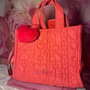 Red Betsey Johnson Heart Quilted Tote Bag